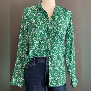 J Crew - Small green, white and blue button down top